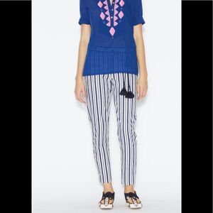 FIGUE Zuri White Blue Striped Cropped Ankle Zip Fly Cotton Tassel Pants 8